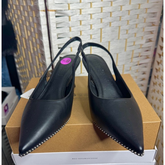 Jason Wu Shoes - Jason Wu Black Slingback Heels Pointed Toe Stud Detail Chic Work Lunch Date